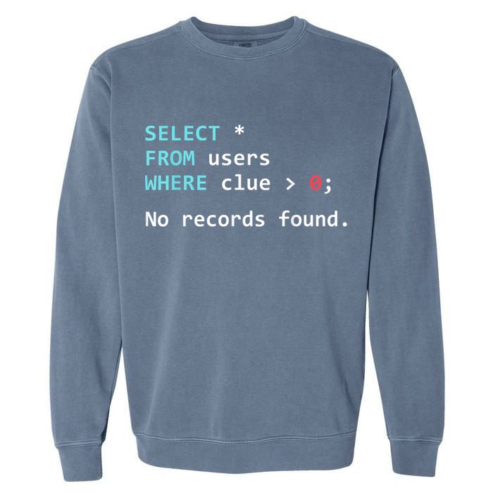 SQL Query Funny SQL Database Admin Programmer Garment-Dyed Sweatshirt