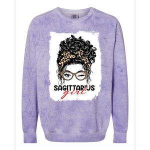 Sagittarius Queen Face Wink Eyes Messy Bun Birthday Gift Colorblast Crewneck Sweatshirt