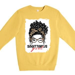 Sagittarius Queen Face Wink Eyes Messy Bun Birthday Gift Premium Crewneck Sweatshirt