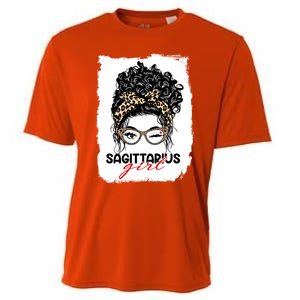 Sagittarius Queen Face Wink Eyes Messy Bun Birthday Gift Cooling Performance Crew T-Shirt