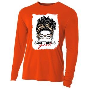 Sagittarius Queen Face Wink Eyes Messy Bun Birthday Gift Cooling Performance Long Sleeve Crew