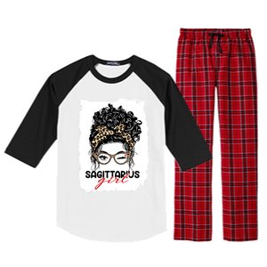 Sagittarius Queen Face Wink Eyes Messy Bun Birthday Gift Raglan Sleeve Pajama Set