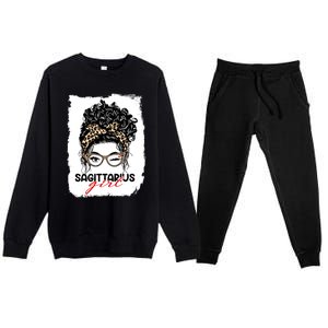 Sagittarius Queen Face Wink Eyes Messy Bun Birthday Gift Premium Crewneck Sweatsuit Set