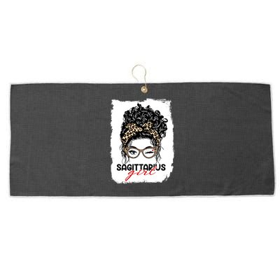 Sagittarius Queen Face Wink Eyes Messy Bun Birthday Gift Large Microfiber Waffle Golf Towel