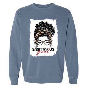 Sagittarius Queen Face Wink Eyes Messy Bun Birthday Gift Garment-Dyed Sweatshirt