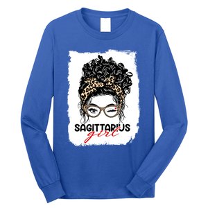 Sagittarius Queen Face Wink Eyes Messy Bun Birthday Gift Long Sleeve Shirt