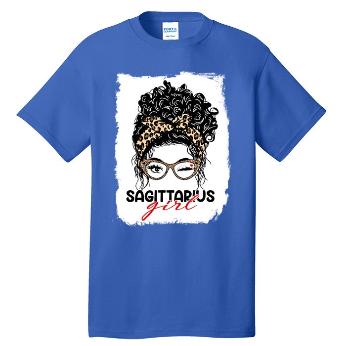 Sagittarius Queen Face Wink Eyes Messy Bun Birthday Gift Tall T-Shirt