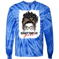 Sagittarius Queen Face Wink Eyes Messy Bun Birthday Gift Tie-Dye Long Sleeve Shirt