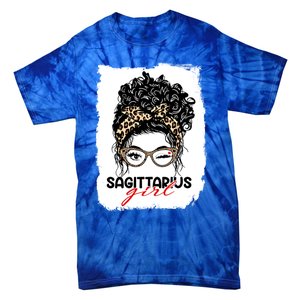 Sagittarius Queen Face Wink Eyes Messy Bun Birthday Gift Tie-Dye T-Shirt