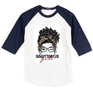 Sagittarius Queen Face Wink Eyes Messy Bun Birthday Gift Baseball Sleeve Shirt