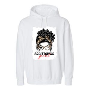 Sagittarius Queen Face Wink Eyes Messy Bun Birthday Gift Garment-Dyed Fleece Hoodie