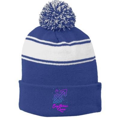 Sagittarius Queen Gift Stripe Pom Pom Beanie