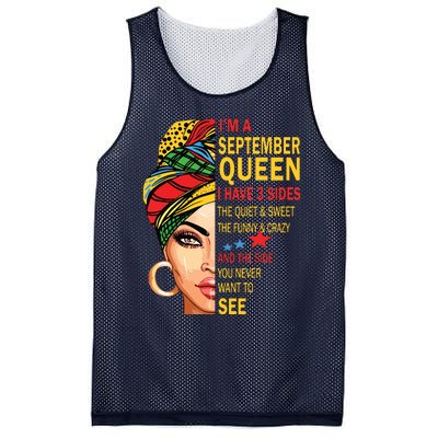 September Queen I Have 3 Sides Birthday For September Girl Mesh Reversible Basketball Jersey Tank