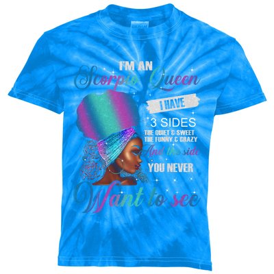 Scorpio Queen I Have 3 Sides Birthday Scorpio Zodiac Funny Gift Kids Tie-Dye T-Shirt