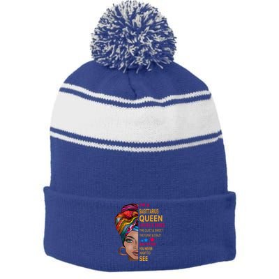 Sagittarius Queen I Have 3 Sides Funny Sagittarius Cute Gift Stripe Pom Pom Beanie