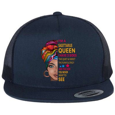 Sagittarius Queen I Have 3 Sides Funny Sagittarius Cute Gift Flat Bill Trucker Hat