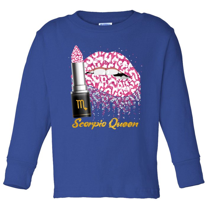 Scorpio Queen Leopard Lips Scorpio Bday Gift Toddler Long Sleeve Shirt