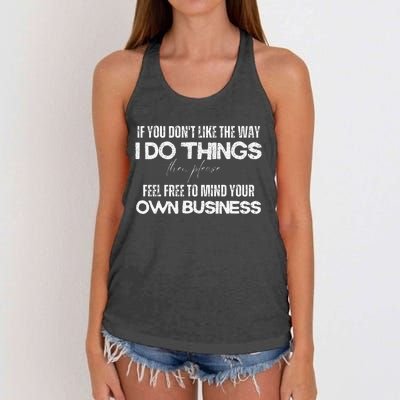 Sarcastic Quotes Minding Your Own Business Women's Knotted Racerback Tank