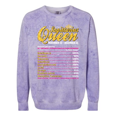 Sagittarius Queen Nutrition Facts Label Zodiac Sign Birthday Cool Gift Colorblast Crewneck Sweatshirt