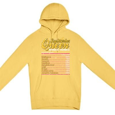 Sagittarius Queen Nutrition Facts Label Zodiac Sign Birthday Cool Gift Premium Pullover Hoodie