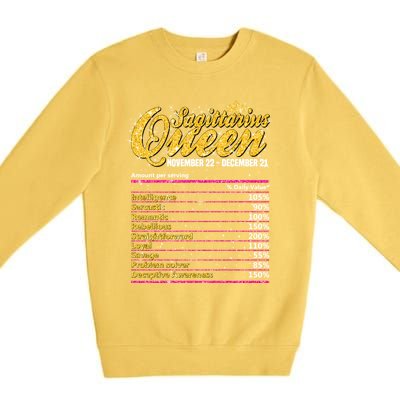 Sagittarius Queen Nutrition Facts Label Zodiac Sign Birthday Cool Gift Premium Crewneck Sweatshirt