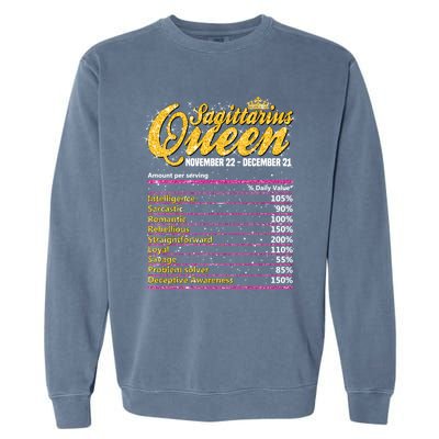 Sagittarius Queen Nutrition Facts Label Zodiac Sign Birthday Cool Gift Garment-Dyed Sweatshirt