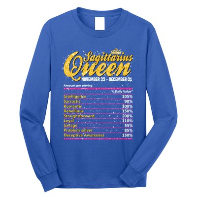 Sagittarius Queen Nutrition Facts Label Zodiac Sign Birthday Cool Gift Long Sleeve Shirt