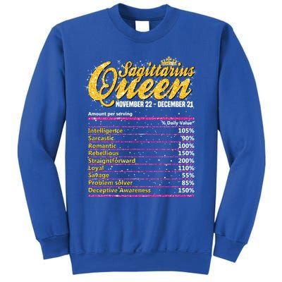 Sagittarius Queen Nutrition Facts Label Zodiac Sign Birthday Cool Gift Sweatshirt