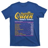 Sagittarius Queen Nutrition Facts Label Zodiac Sign Birthday Cool Gift T-Shirt