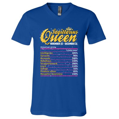 Sagittarius Queen Nutrition Facts Label Zodiac Sign Birthday Cool Gift V-Neck T-Shirt