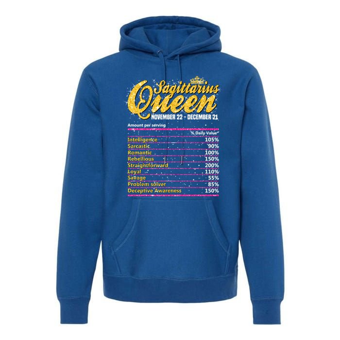 Sagittarius Queen Nutrition Facts Label Zodiac Sign Birthday Cool Gift Premium Hoodie