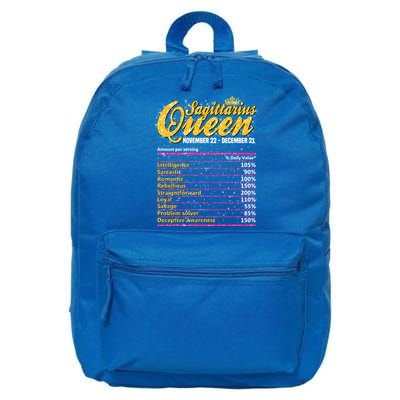 Sagittarius Queen Nutrition Facts Label Zodiac Sign Birthday Cool Gift 16 in Basic Backpack