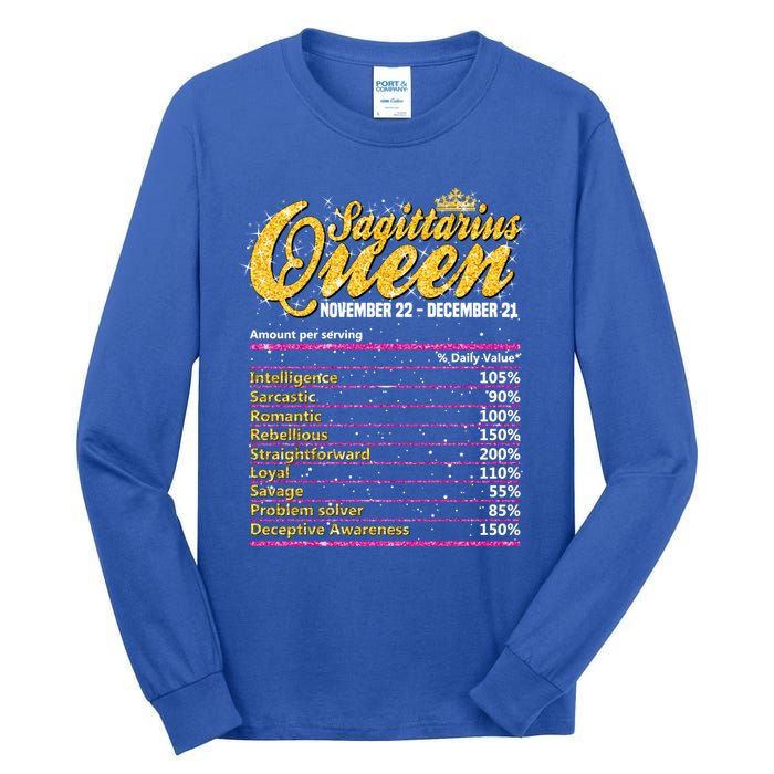 Sagittarius Queen Nutrition Facts Label Zodiac Sign Birthday Cool Gift Tall Long Sleeve T-Shirt