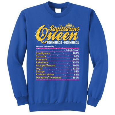 Sagittarius Queen Nutrition Facts Label Zodiac Sign Birthday Cool Gift Tall Sweatshirt