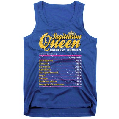 Sagittarius Queen Nutrition Facts Label Zodiac Sign Birthday Cool Gift Tank Top