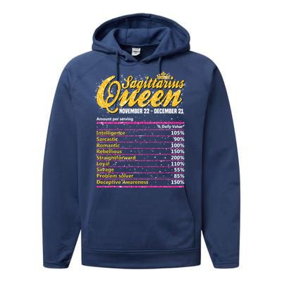 Sagittarius Queen Nutrition Facts Label Zodiac Sign Birthday Cool Gift Performance Fleece Hoodie