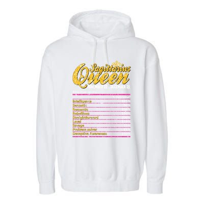 Sagittarius Queen Nutrition Facts Label Zodiac Sign Birthday Cool Gift Garment-Dyed Fleece Hoodie