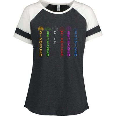 Six Queens Of Henry Viii Crowns And Fates Enza Ladies Jersey Colorblock Tee