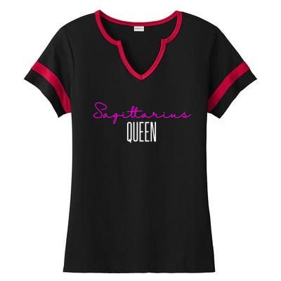 Sagittarius Queen Pink Writing / Sagittarius Birthday Gift Ladies Halftime Notch Neck Tee