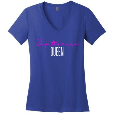 Sagittarius Queen Pink Writing / Sagittarius Birthday Gift Women's V-Neck T-Shirt