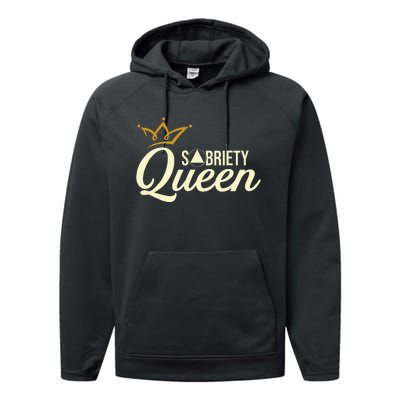 Sobriety Queen Sober Anniversary Recovery Abstinence Na Aa Performance Fleece Hoodie