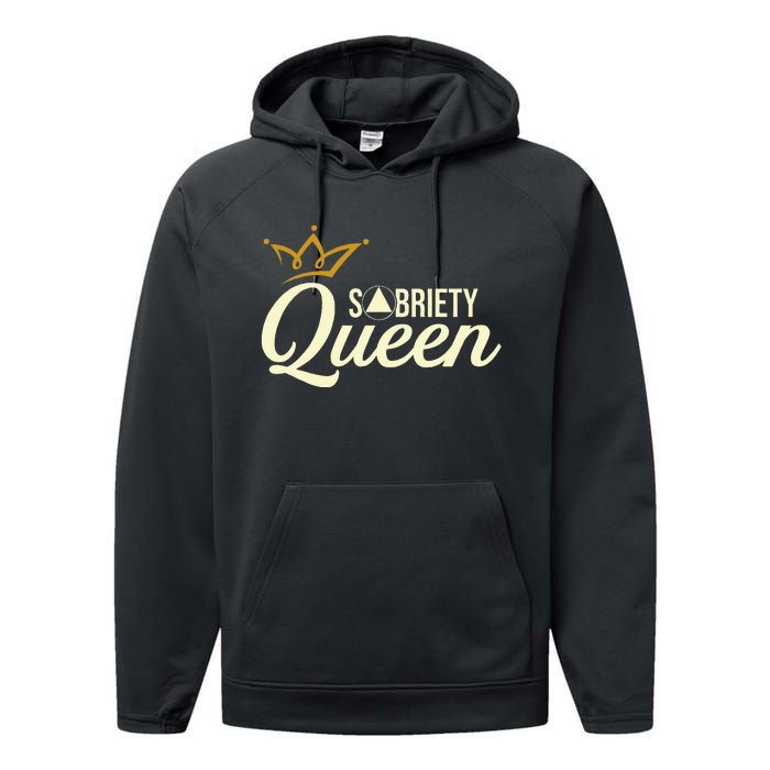 Sobriety Queen Sober Anniversary Recovery Abstinence Na Aa Performance Fleece Hoodie