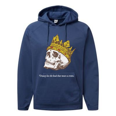 Shakespeare Quote Uneasy Lies The Head Crown Literature Gift Performance Fleece Hoodie