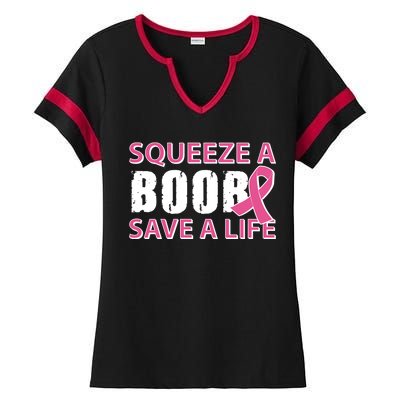 Squeeze A Boob Save A Life Ladies Halftime Notch Neck Tee