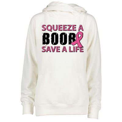 Squeeze A Boob Save A Life Womens Funnel Neck Pullover Hood