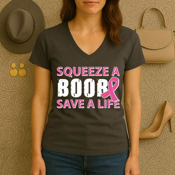 Squeeze A Boob Save A Life Women's V-Neck T-Shirt