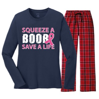 Squeeze A Boob Save A Life Women's Long Sleeve Flannel Pajama Set 