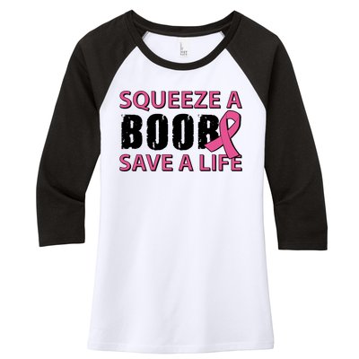 Squeeze A Boob Save A Life Women's Tri-Blend 3/4-Sleeve Raglan Shirt