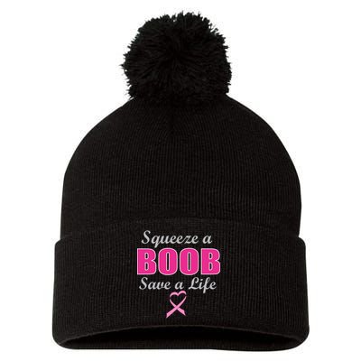 Squeeze A Boob Save A Life Breast Cancer Pom Pom 12in Knit Beanie