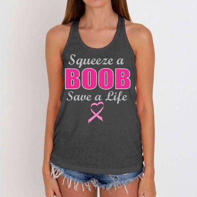 Squeeze A Boob Save A Life Breast Cancer Women's Knotted Racerback Tank